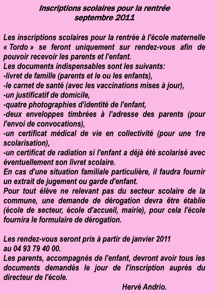 Inscriptions maternelle