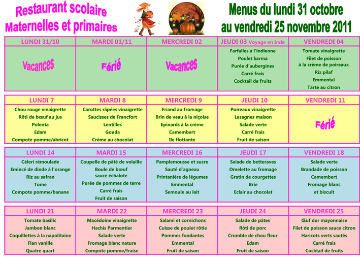Menus novembre 2011