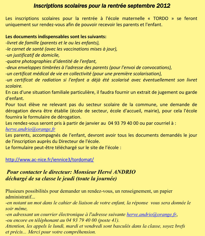 Inscriptions à la maternelle