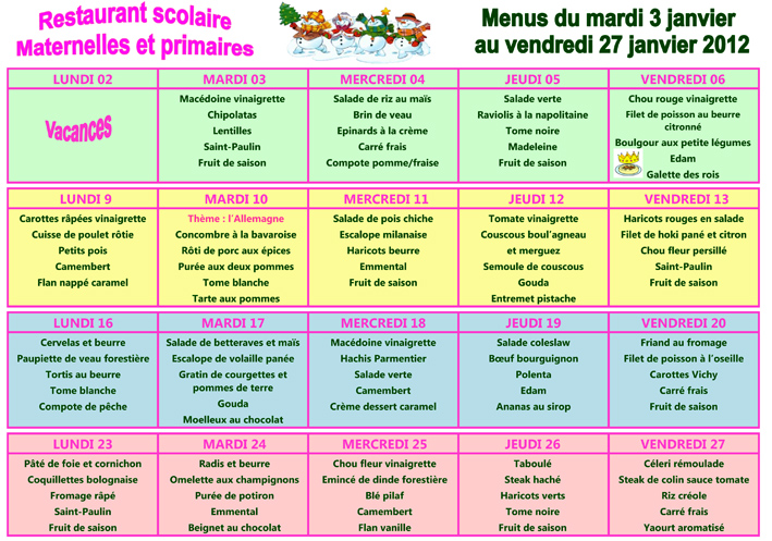 Menus de janvier