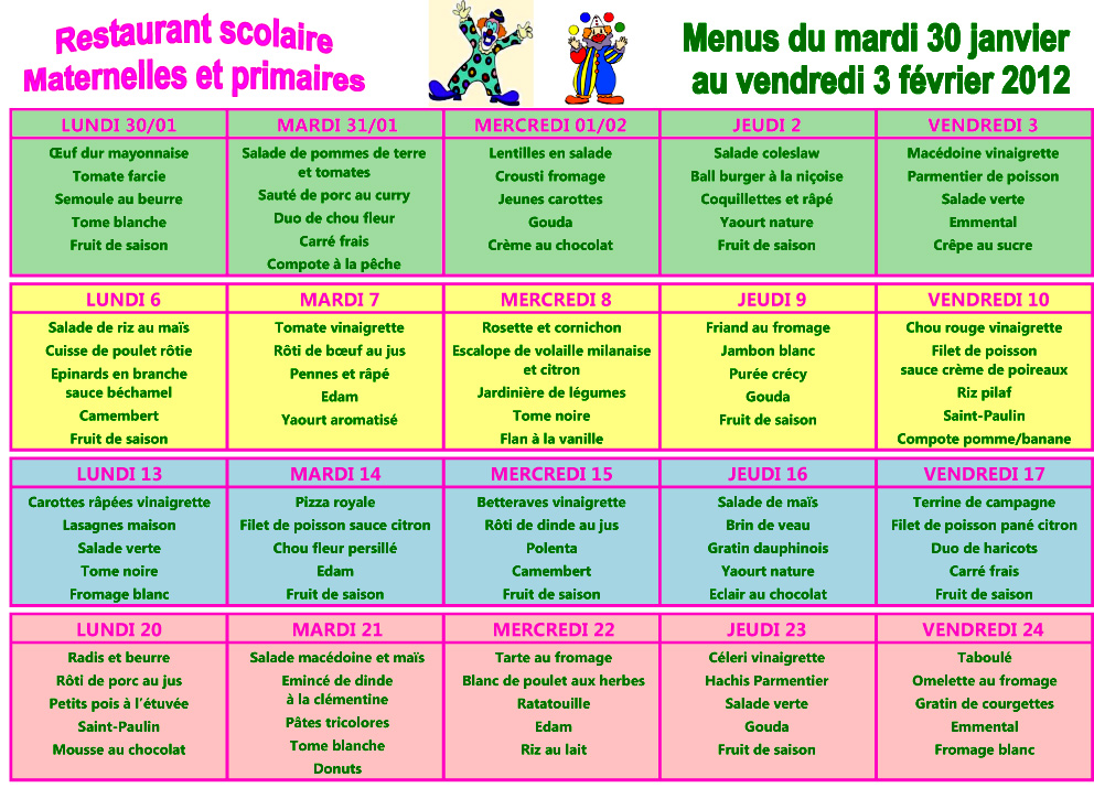 Menus scolaires février 2012