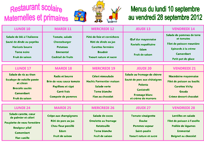 Menu septembre 2012