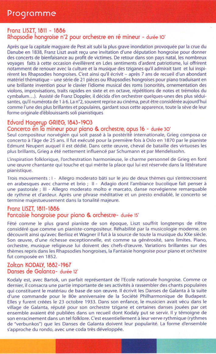Programme du festival Liszt