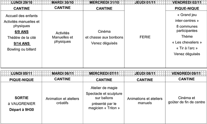 Programme Toussaint
