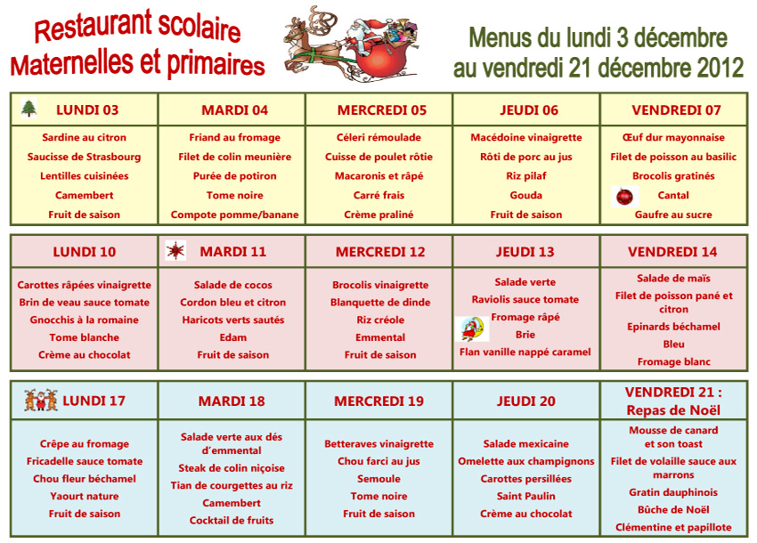 Menus décembre 2012