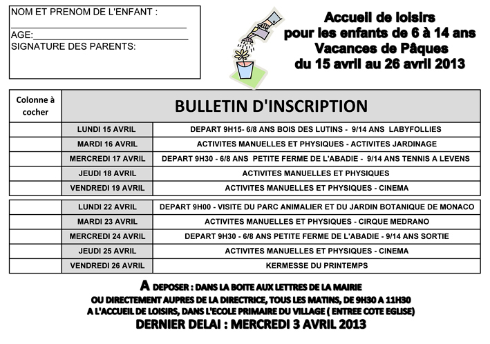 Inscriptions 6 à 14 ans