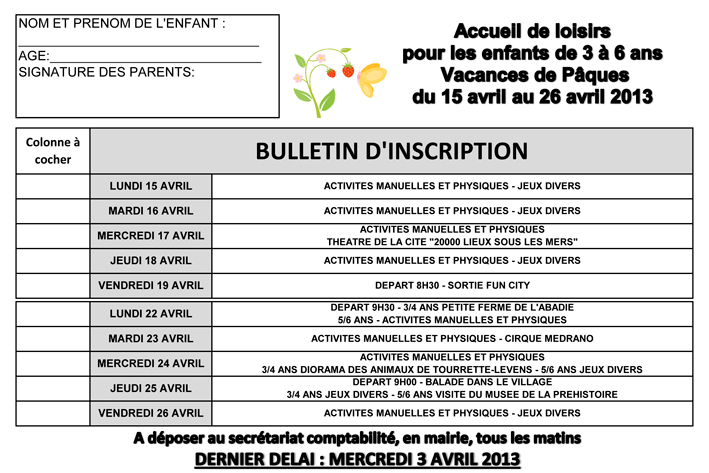 Inscriptions 3 à 6 ans