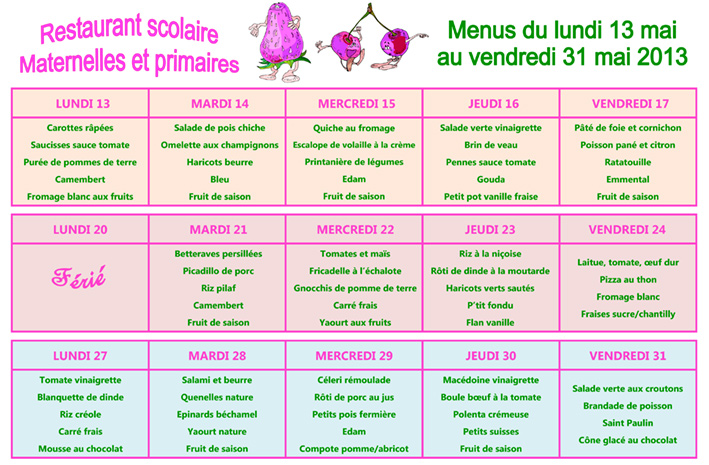 Menus de mai 2013