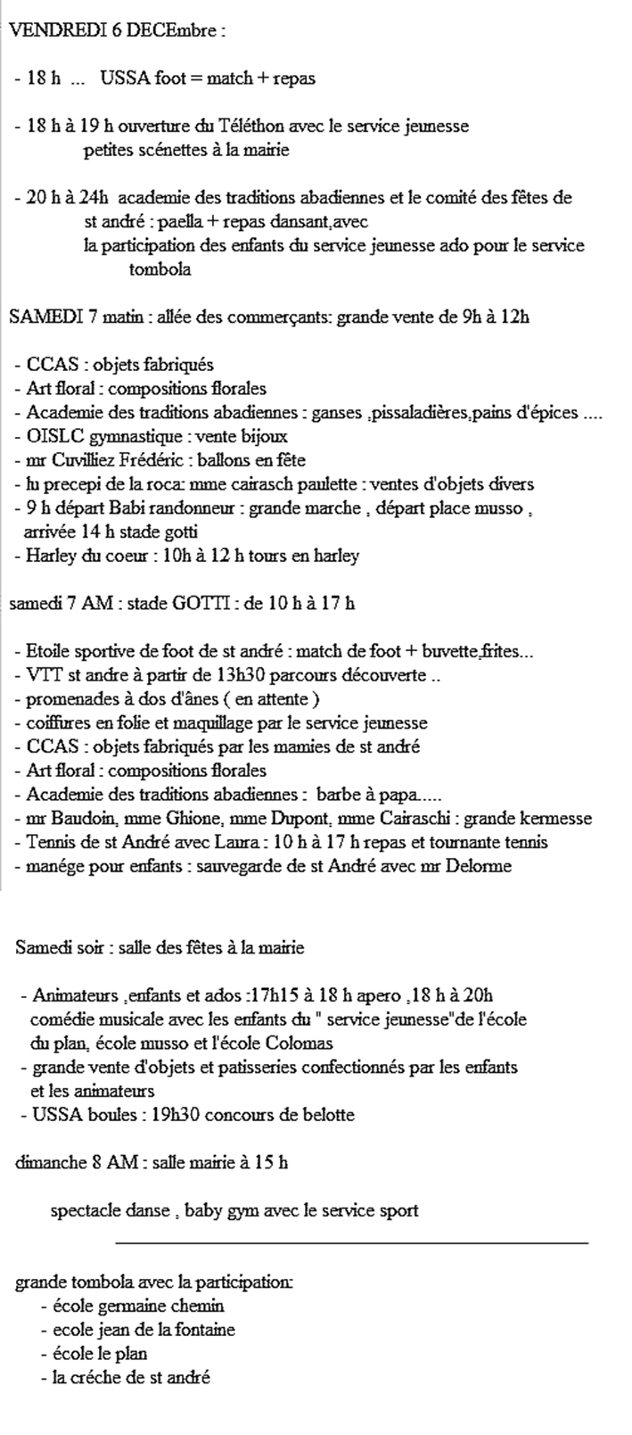 Programme téléthon à l'Abadie