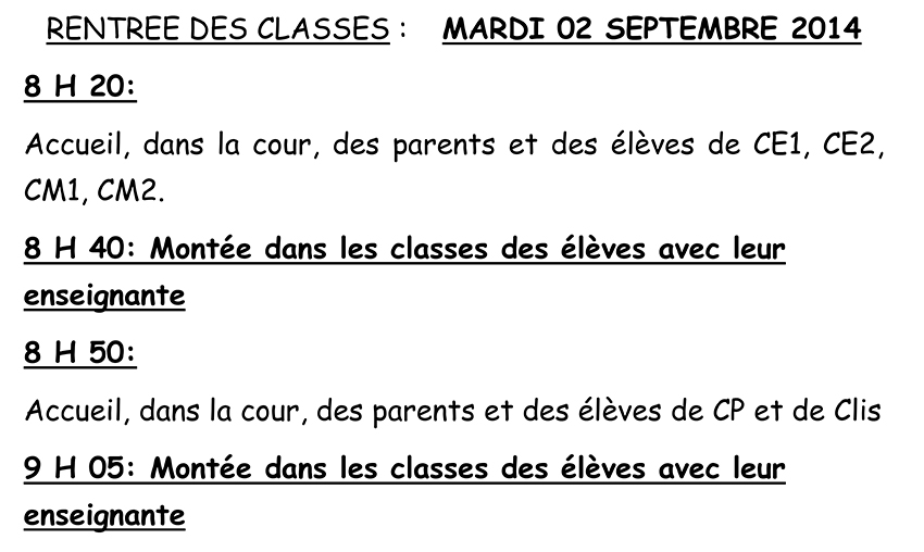 Rentrée élémentaire