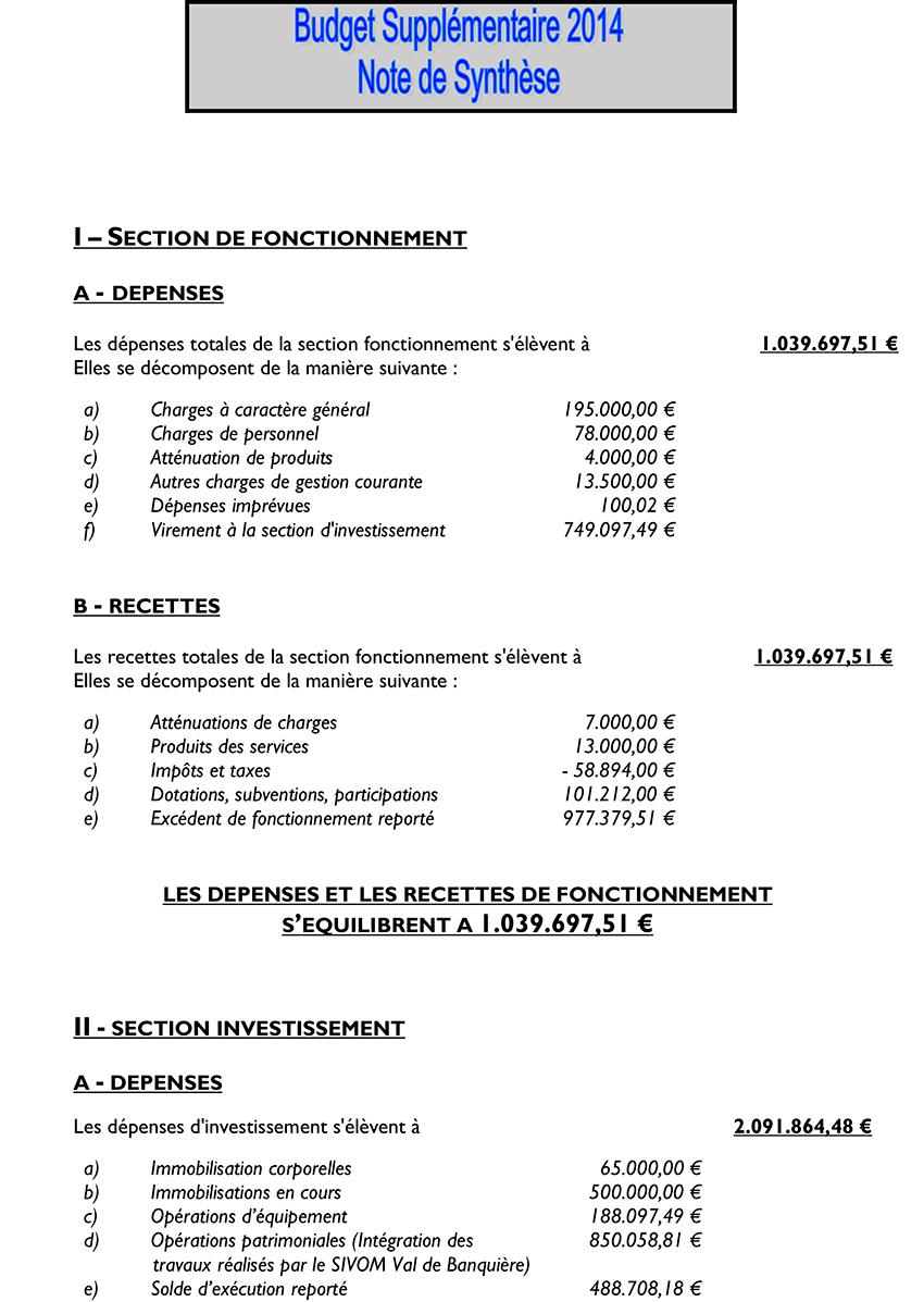 Budget suppl. 2014