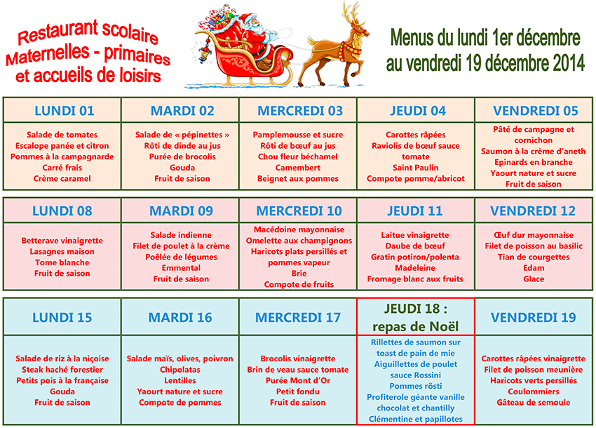 Menu décembre