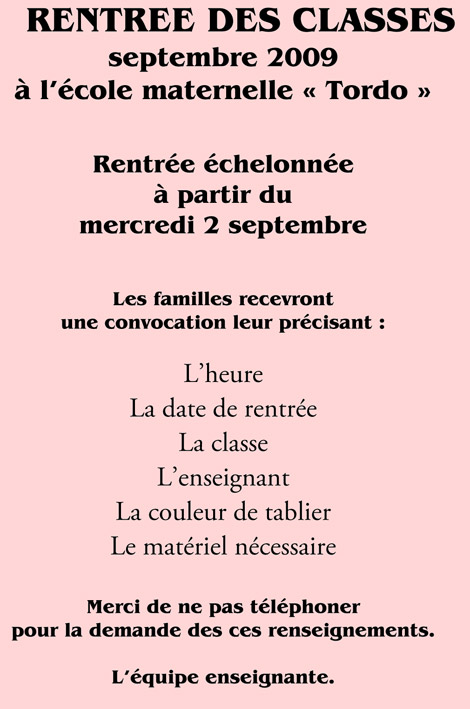 info rentrée maternelle