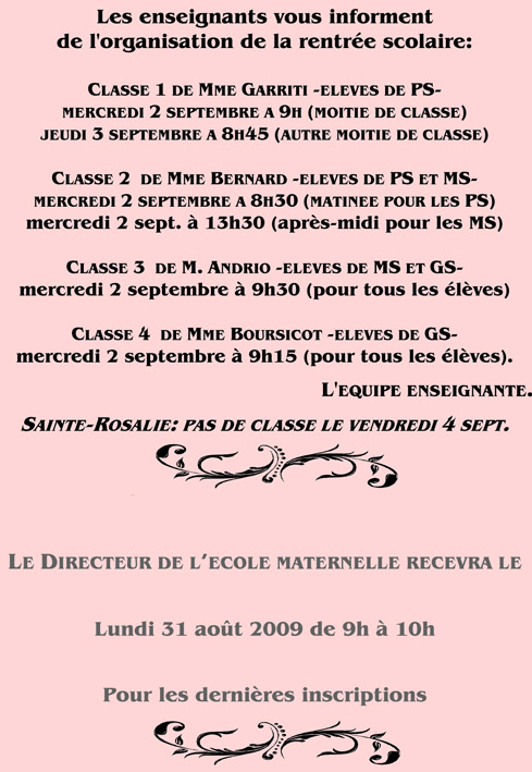 info rentrée maternelle