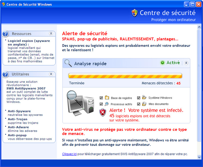 Fausse alerte de virus